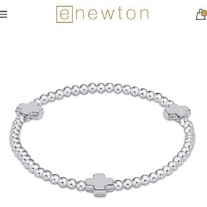 eNewton 3mm Silver Beaded Bracelet with Cross Accents
